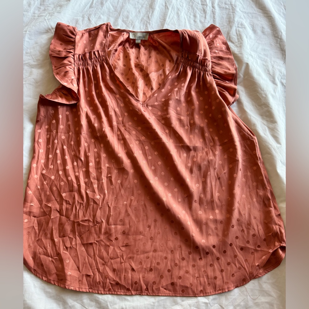 Cheanault Peach ruffle sleeve Top